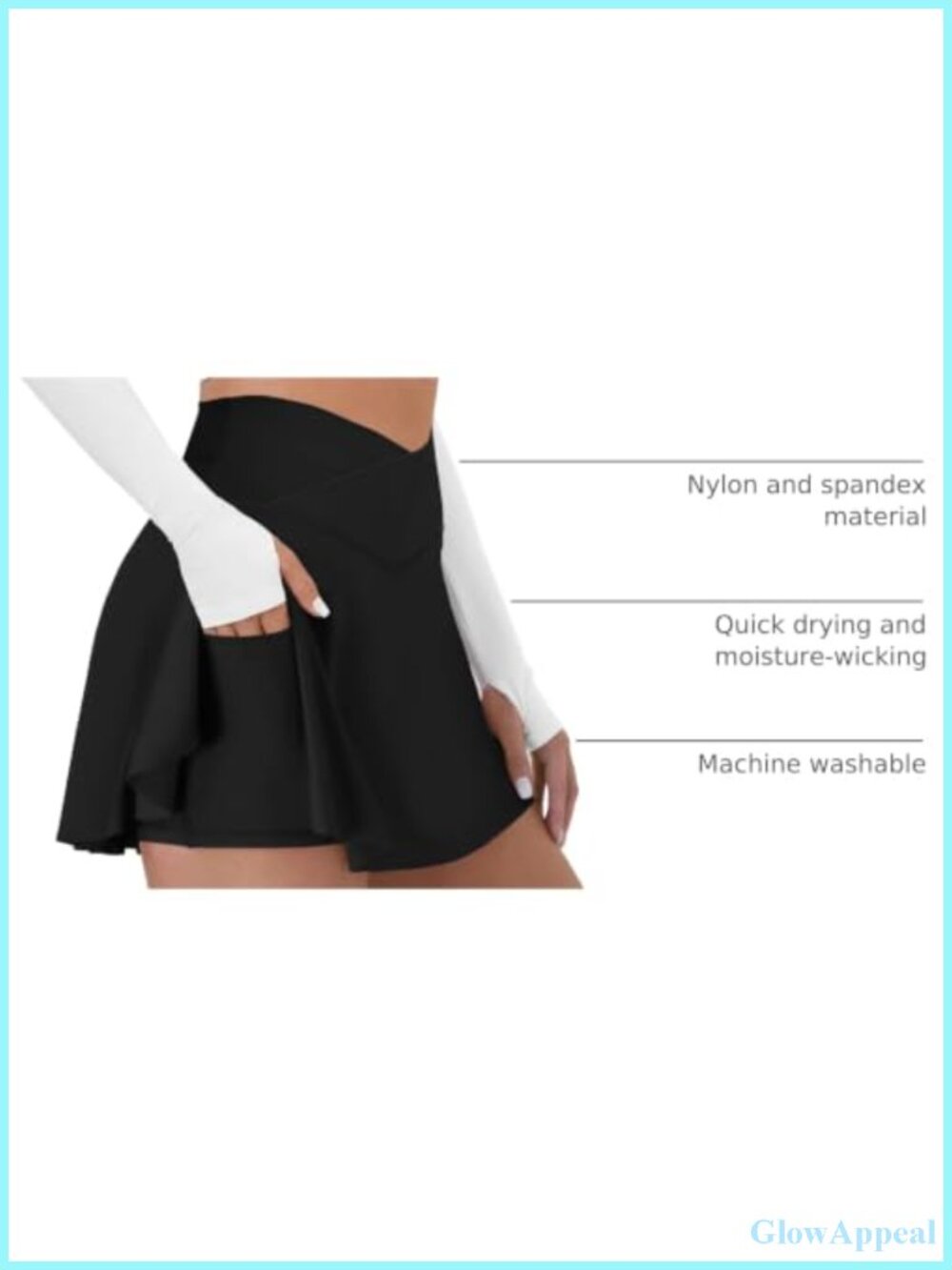 High Waisted Crossover Tennis Skort with Built-in Shorts & Pocket - Picture 3 of 6